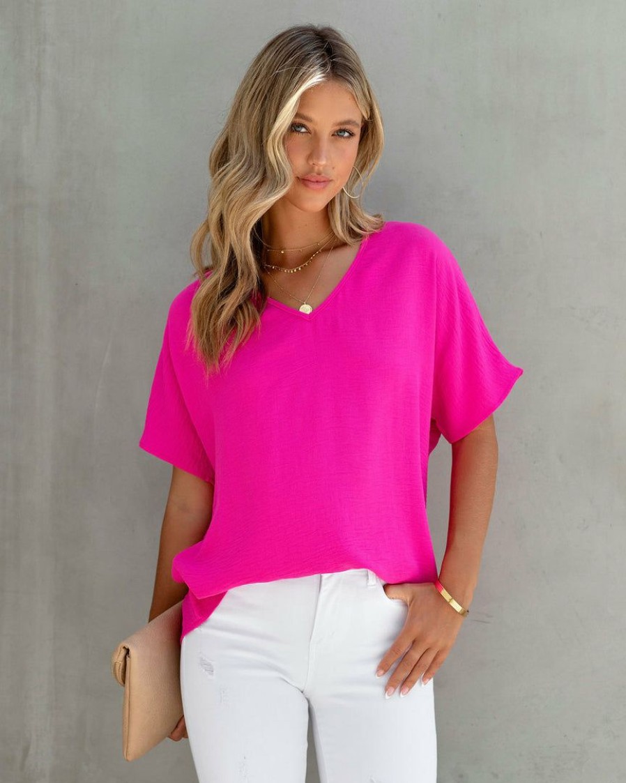 Clothing * | Entr-001 Tops Cohen V-Neck Short Sleeve Blouse Fuchsia