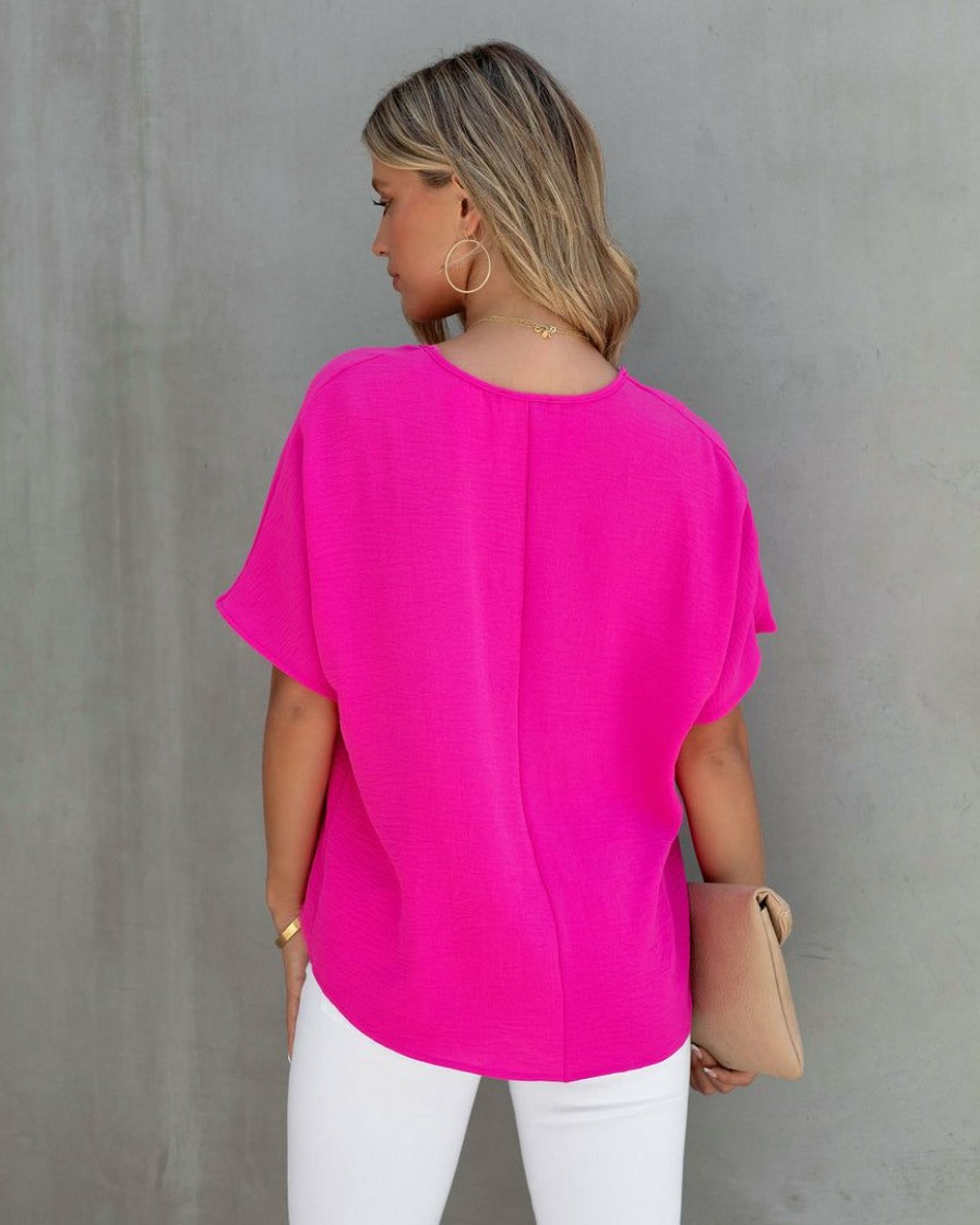 Clothing * | Entr-001 Tops Cohen V-Neck Short Sleeve Blouse Fuchsia