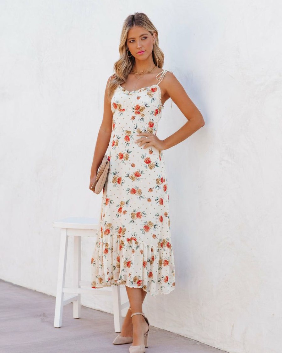 Clothing * | Dres-001 Diedra Floral Chiffon Midi Dress Dresses