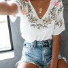 Clothing * | Pol-001 Tops Harper Embroidered Babydoll Top White Final Sale