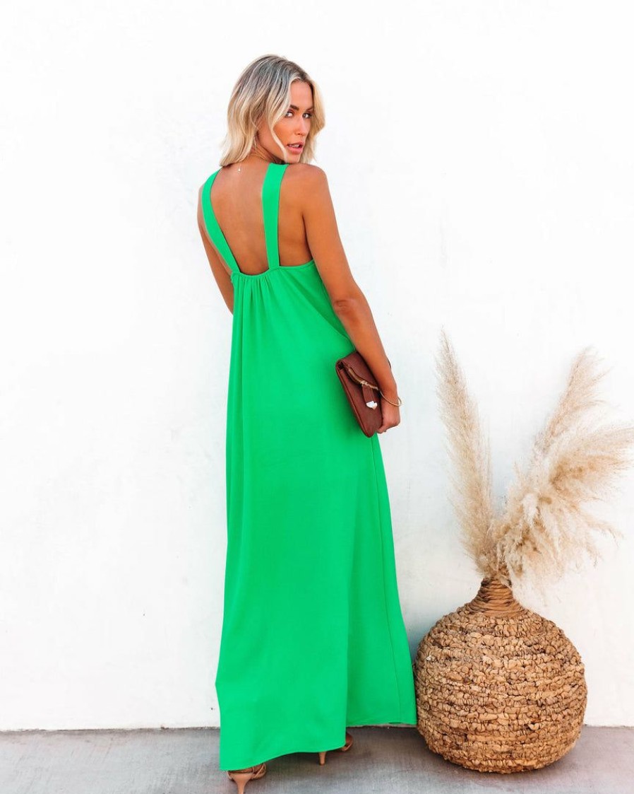 Clothing * | Tych-001 At Twilight Slit Maxi Dress Emerald Final Sale Special Event