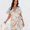 Clothing * | Dres-001 Dresses Amazing Grace Satin Floral Wrap Mini Dress