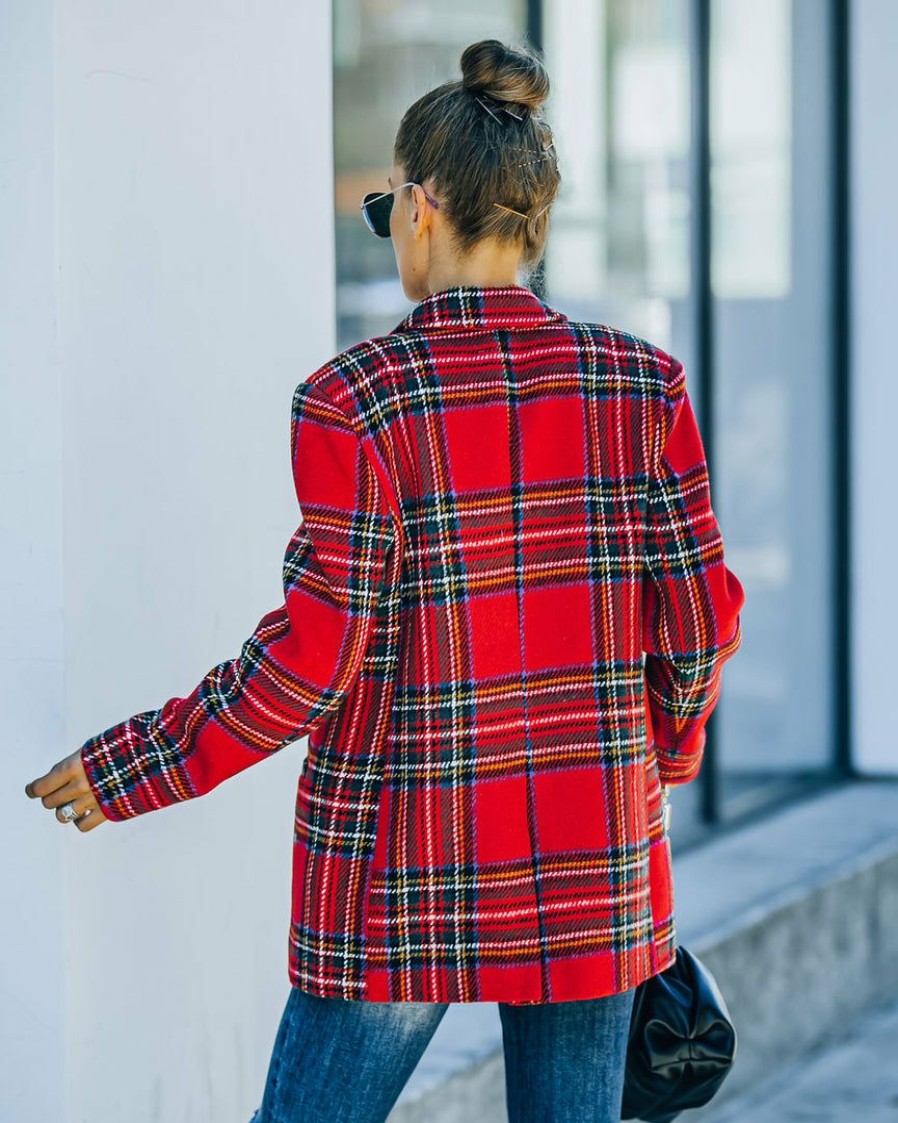 Clothing * | Endl-001 Eve Pocketed Plaid Blazer Coats & Jackets