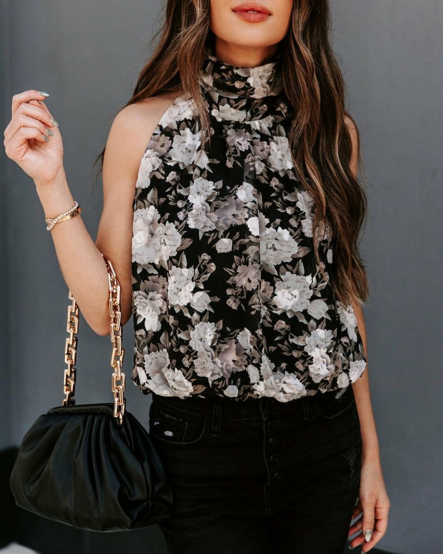 Clothing * | On T-001 Tops Find A Way Textured Floral Blouse Black Final Sale