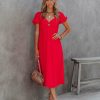 Clothing * | Ifb-001 Samantha Puff Sleeve Midi Dress Cherry Red Flash Sale Take Me To Miami