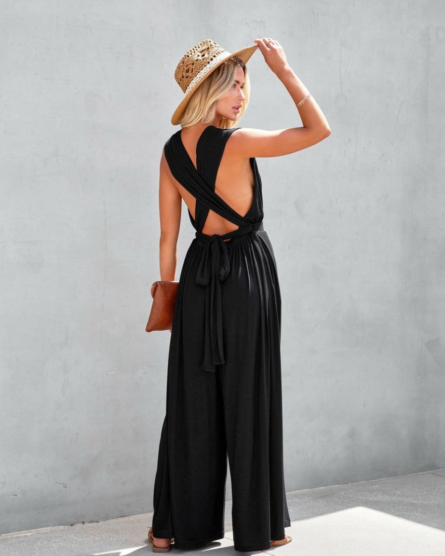 Clothing * | Flaw-001 Walter Pocketed Jumpsuit Black Rompers + Jumpsuits