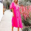 Clothing * | Stru-001 Presidio Embroidered Tassel Midi Dress Fuchsia Final Sale