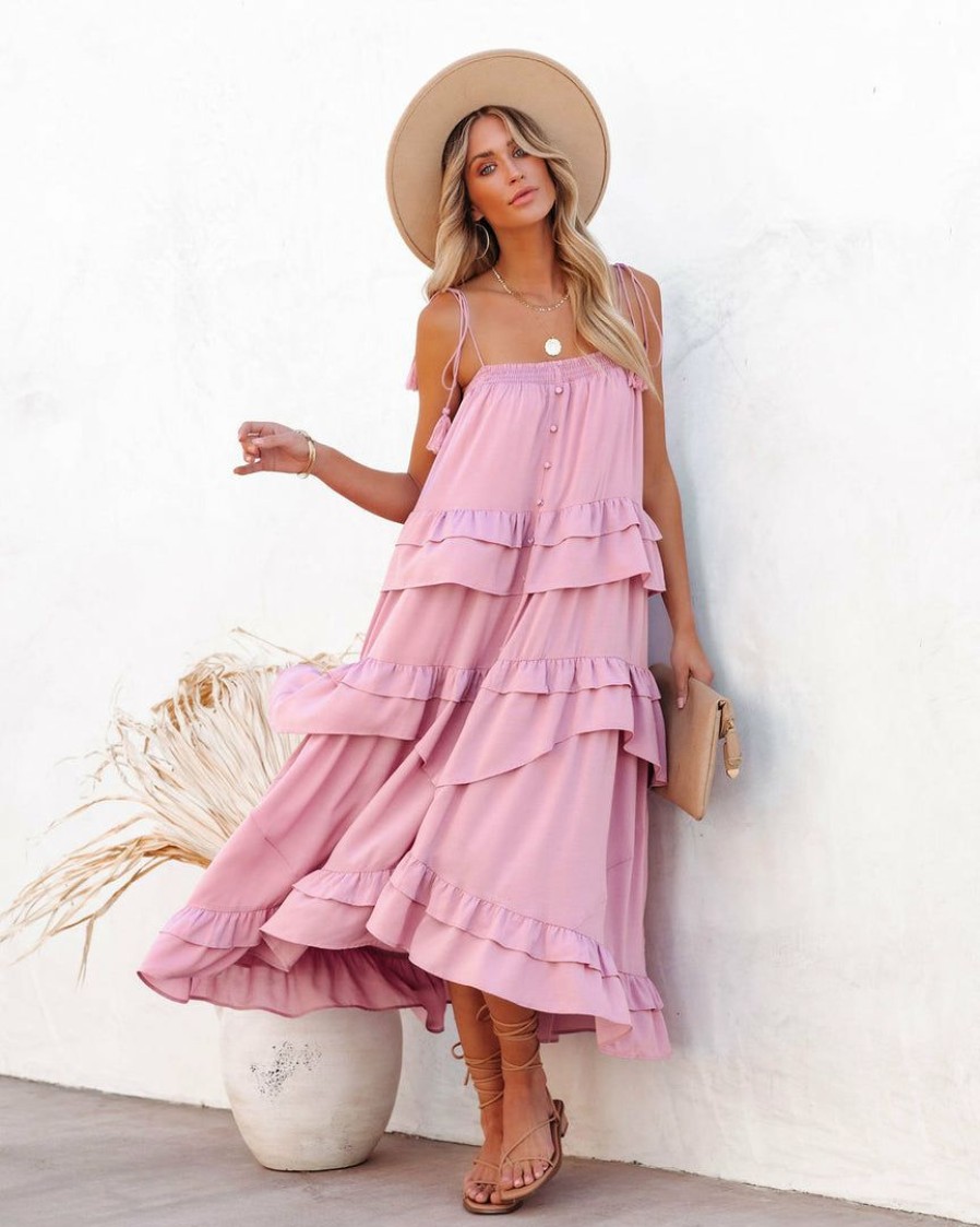 Clothing * | Stor-001 Brisbane Tiered Tassel Midi Dress Mauve Final Sale