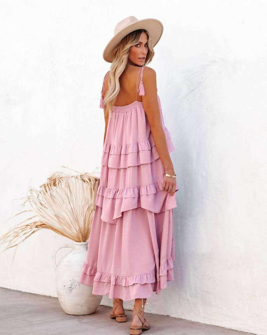 Clothing * | Stor-001 Brisbane Tiered Tassel Midi Dress Mauve Final Sale