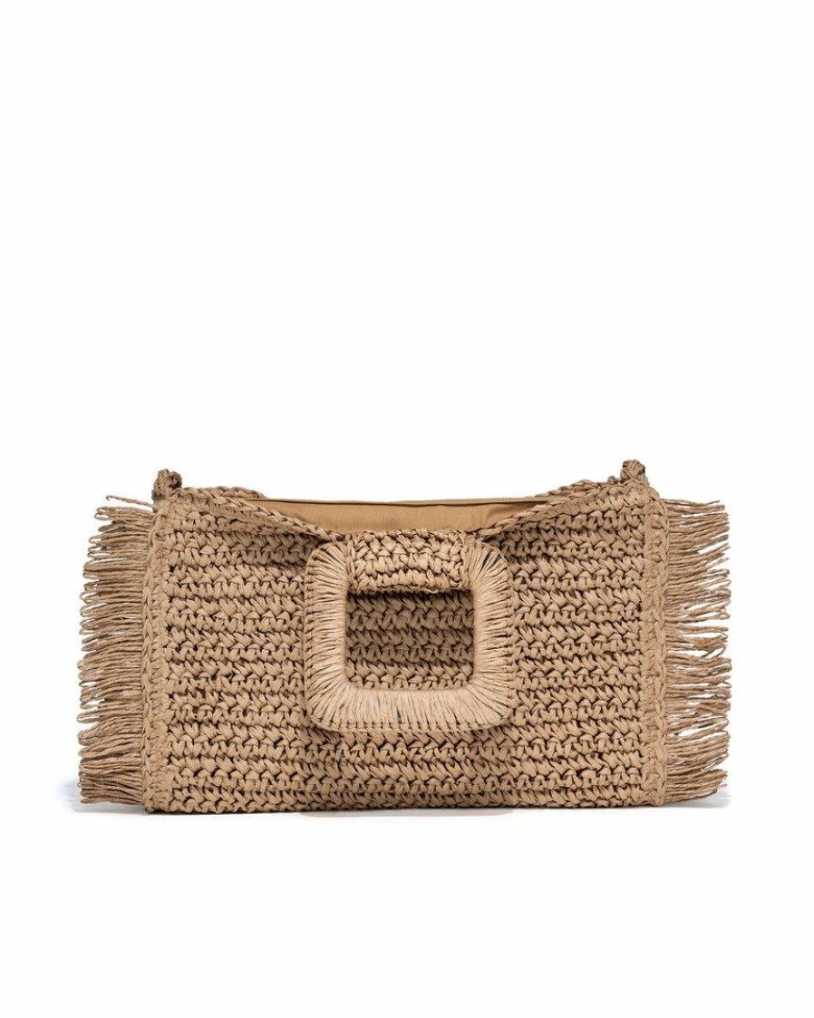 Bags * | Fame-001 Tybee Straw Fringe Crossbody Bag Tan Final Sale