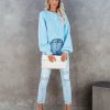 Clothing * | Flat-001 Sweaters Ozzy Cotton Blend Balloon Sleeve Sweater Blue