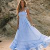 Clothing * | Olia-001 Dresses Bradlea Smocked Tassel Tie Maxi Dress Blue