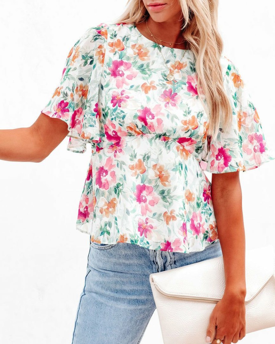 Clothing * | Enc-001 I Found You Flutter Sleeve Floral Blouse Final Sale