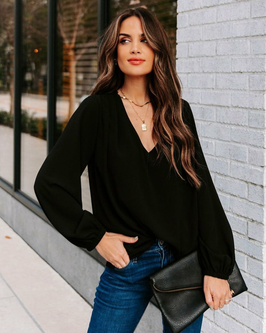 Clothing * | Tych-001 Tops Work Life Balance V-Neck Blouse Black