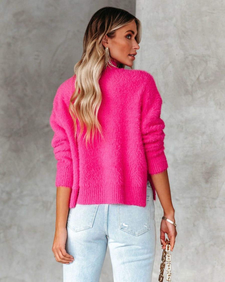 Clothing * | Dee-001 Emberley Fuzzy Knit Sweater Magenta Flash Sale