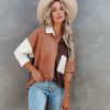 Clothing * | Acoa-001 Blithe Faux Suede Colorblock Button Down Top Final Sale Tops