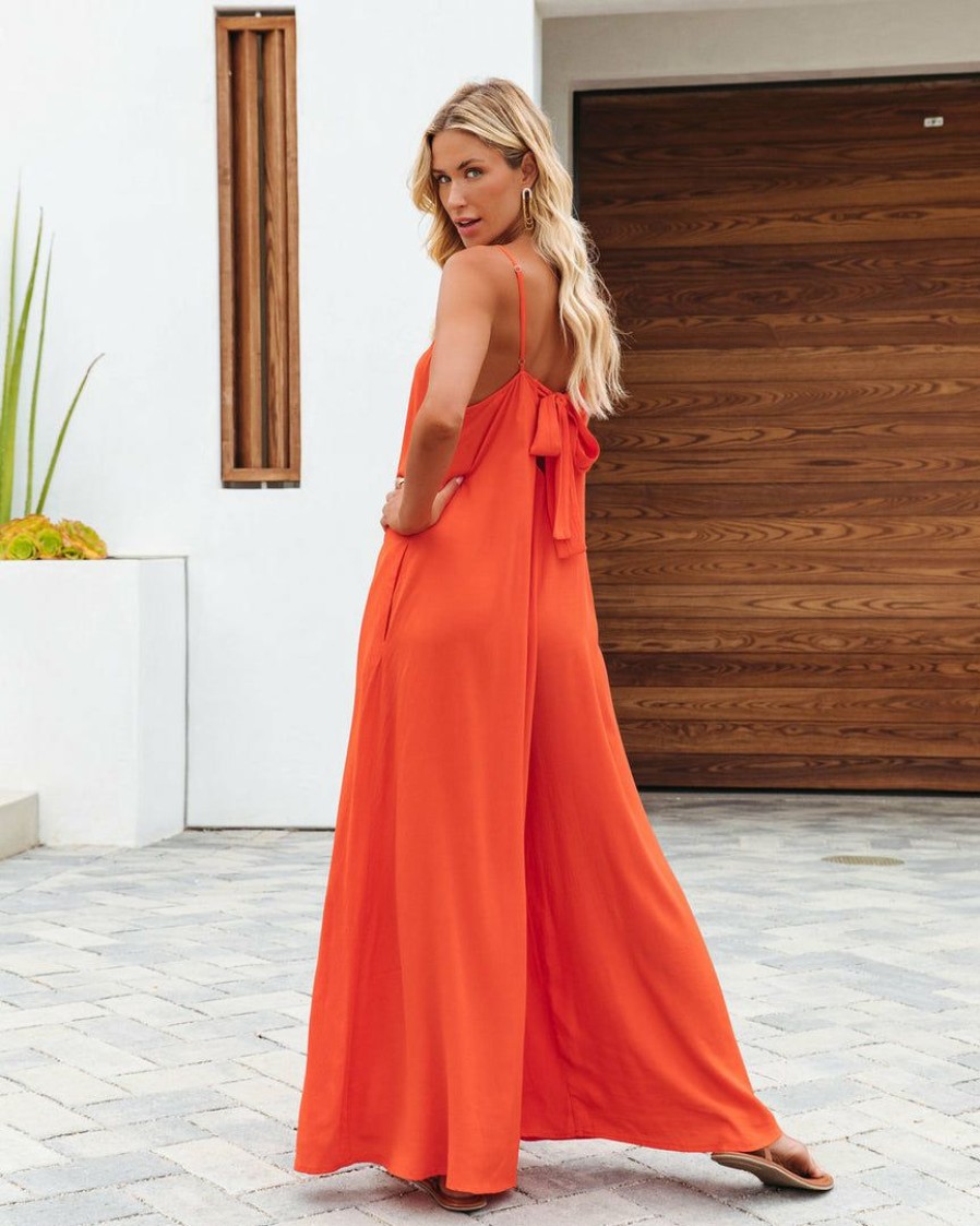 Clothing * | Flaw-001 Liberada Pocketed Jumpsuit Orange Take Me To Miami