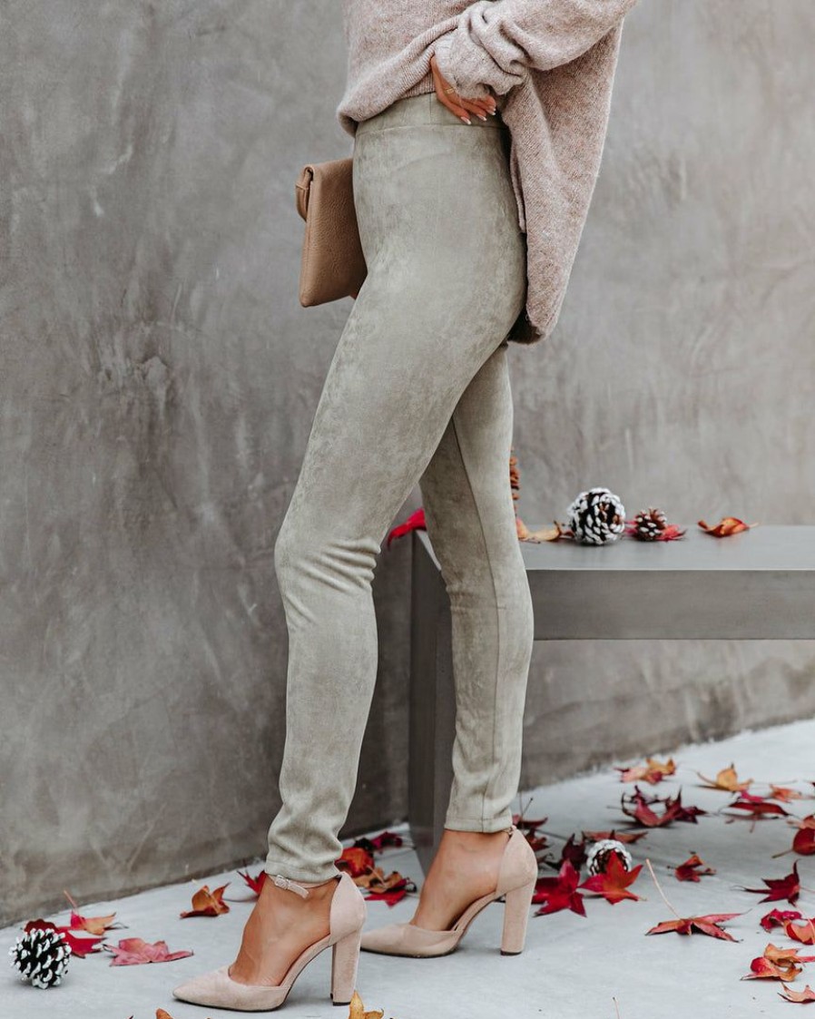 Clothing * | On T-001 Arlette High Rise Faux Suede Legging Sage Final Sale