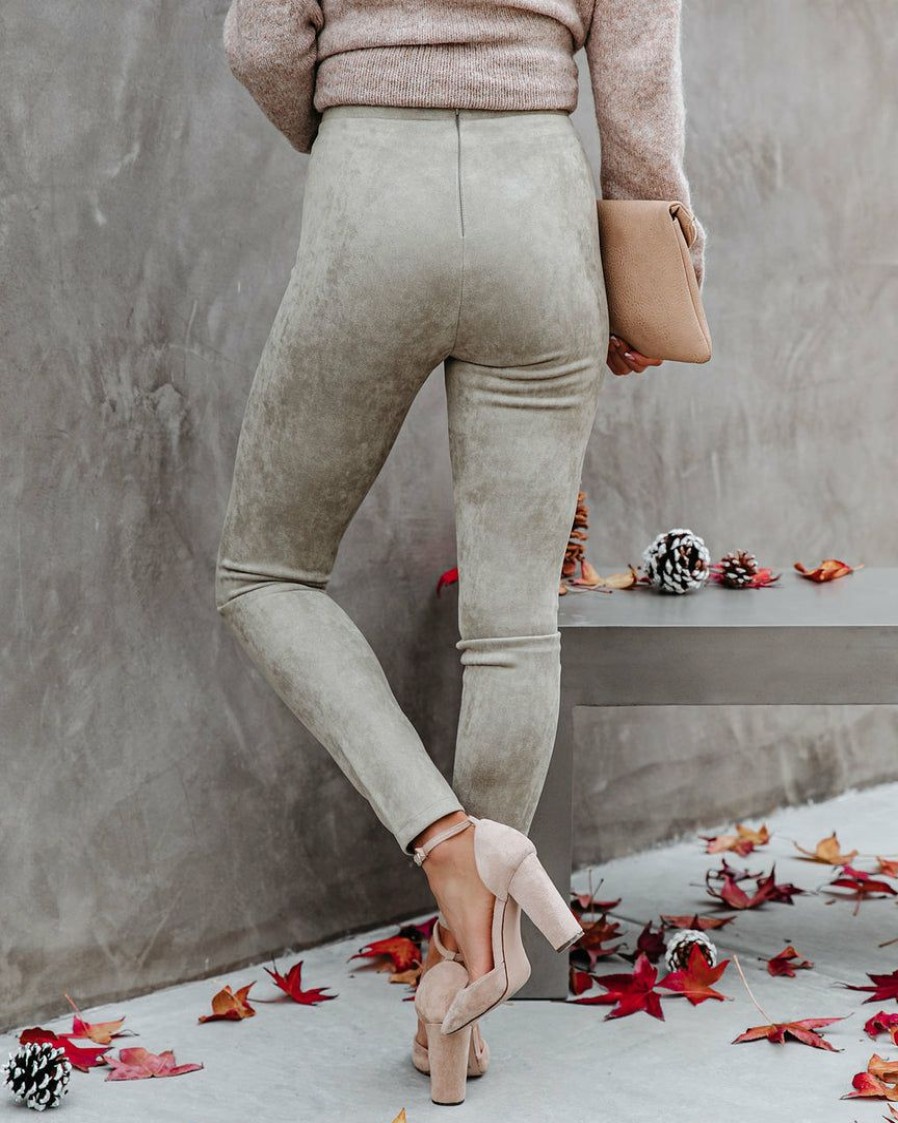 Clothing * | On T-001 Arlette High Rise Faux Suede Legging Sage Final Sale