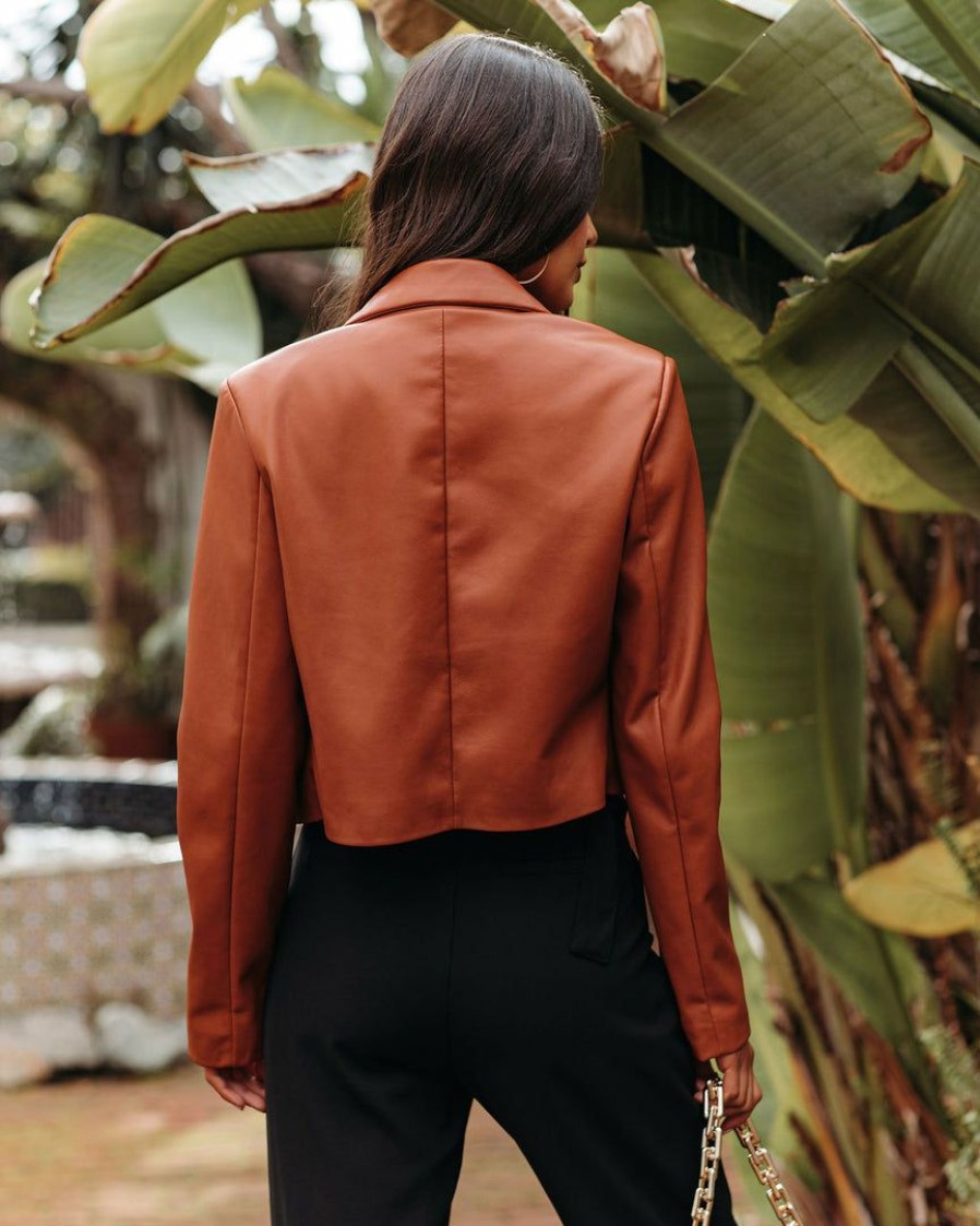 Clothing * | Baga-001 Coats & Jackets Tiller Faux Leather Crop Blazer Pecan