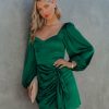 Clothing * | Skyl-002 Elyssa Satin Ruffle Mini Dress Emerald Dresses