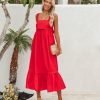 Clothing * | Entr-001 Bump Friendly Evita Pocketed Midi Dress Red