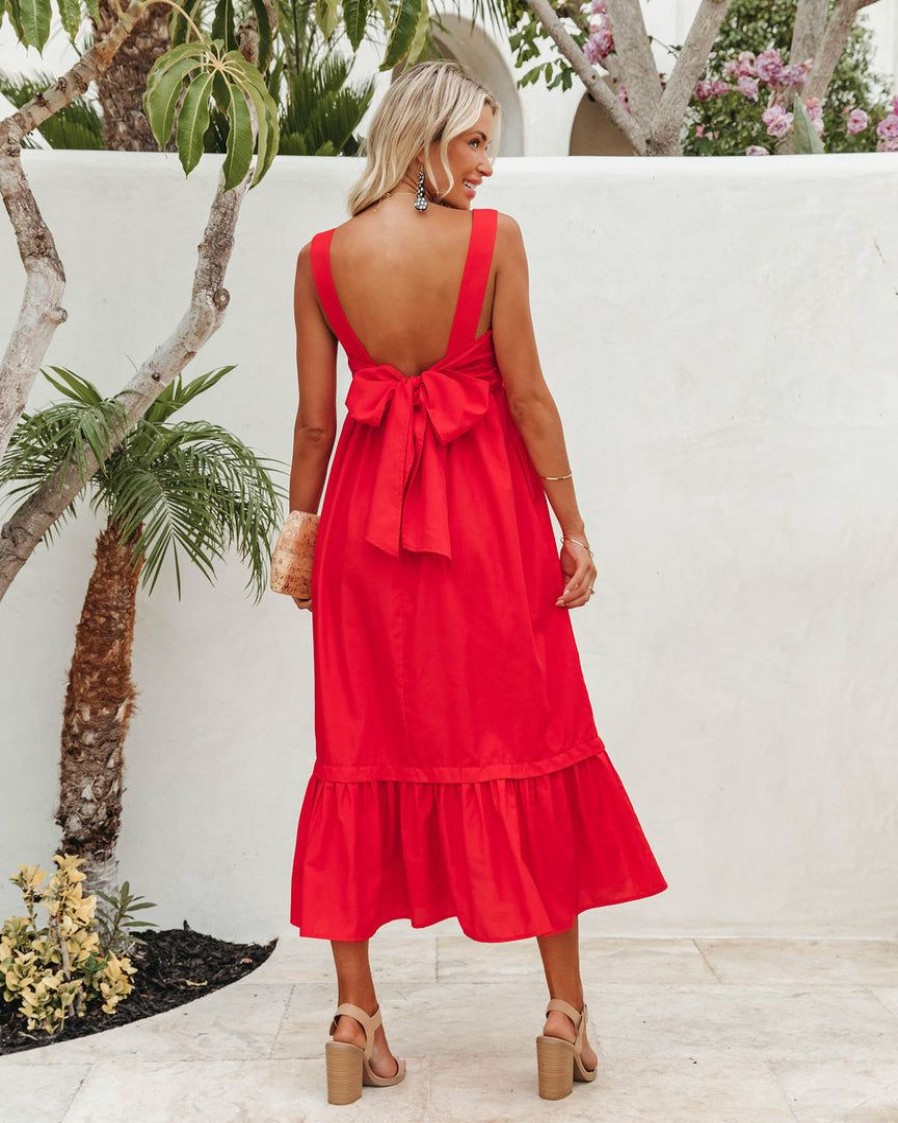 Clothing * | Entr-001 Bump Friendly Evita Pocketed Midi Dress Red