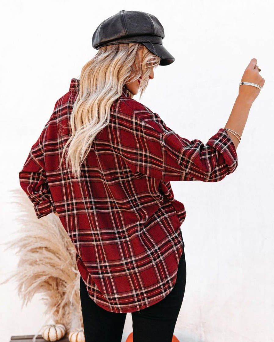 Clothing * | Oliv-001 Tops Lannah Cotton Blend Plaid Button Down Top Final Sale