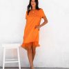 Clothing * | Stru-001 Zaldana Pocketed Feather Trim Dress Orange Guest Of Wedding