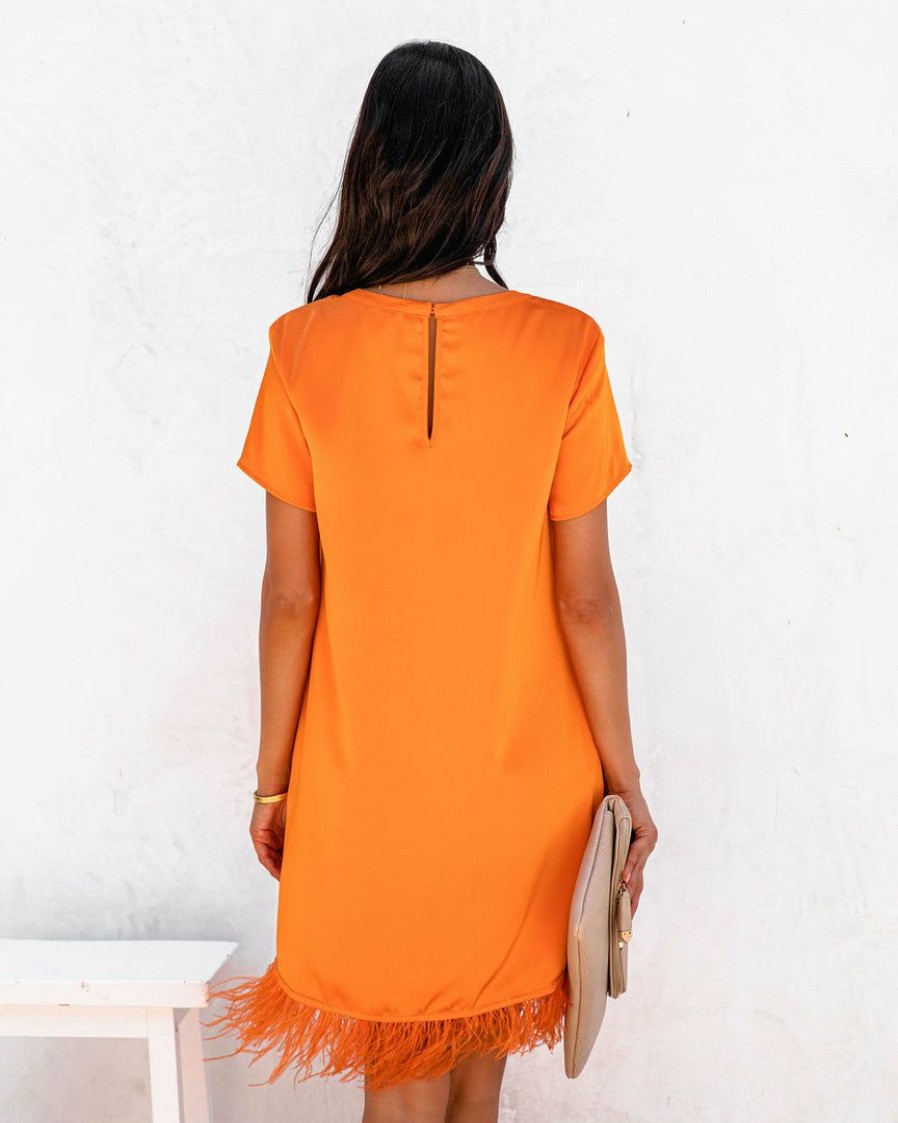 Clothing * | Stru-001 Zaldana Pocketed Feather Trim Dress Orange Guest Of Wedding