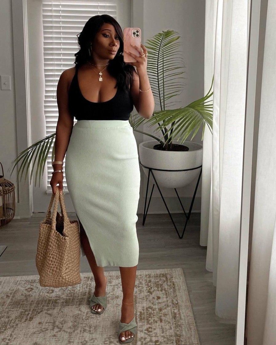 Clothing * | Fore-001 Vici Exclusives Leilani Ribbed Knit Midi Skirt Mint Final Sale