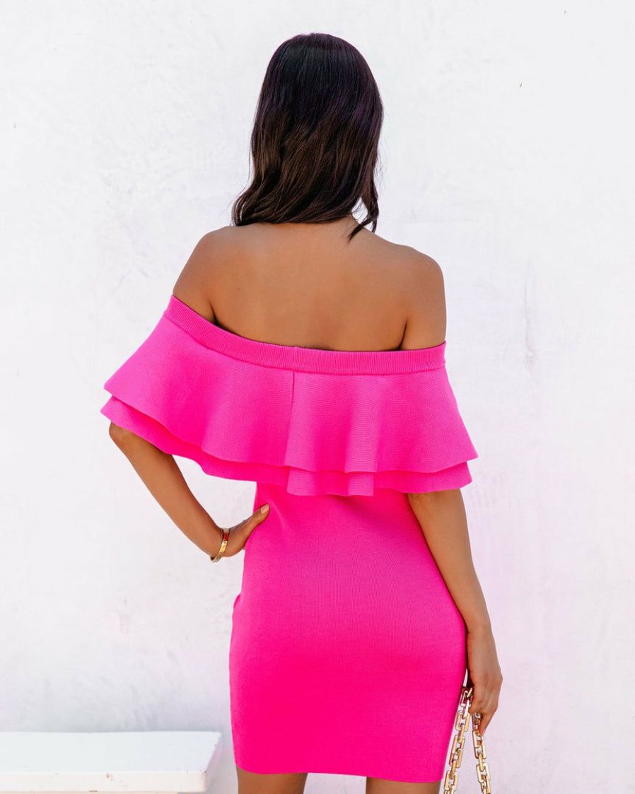 Clothing * | Endl-001 Perla Off The Shoulder Bodycon Dress Hot Pink