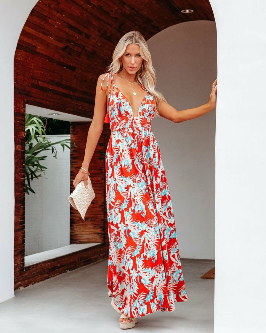 Clothing * | Enc-001 The Vacation Shop Beachgold Tropical Floral Maxi Dress Final Sale