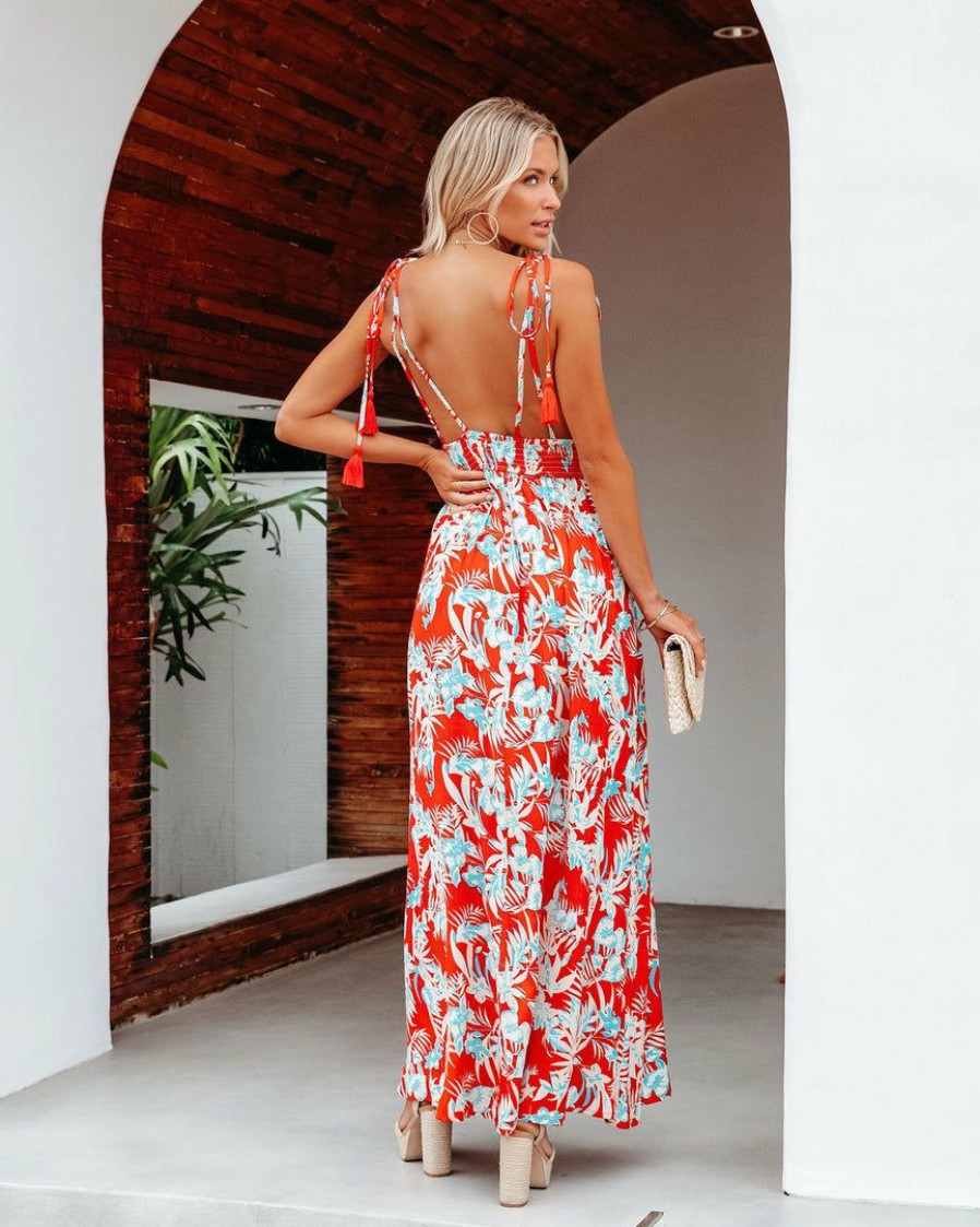 Clothing * | Enc-001 The Vacation Shop Beachgold Tropical Floral Maxi Dress Final Sale