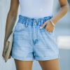 Clothing * | Kanc-001 Nolan High Rise Paper Bag Waist Denim Shorts Light Wash Flash Sale