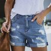 Clothing * | By T-001 Worn Through Distressed Cuffed Denim Shorts Flash Sale Sunny Daze Dark Denim