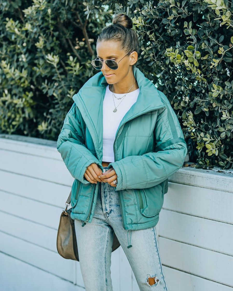 Clothing * | Pol-001 Cassian Pocketed Quilted Puffer Jacket Seafoam Flash Sale Coats & Jackets