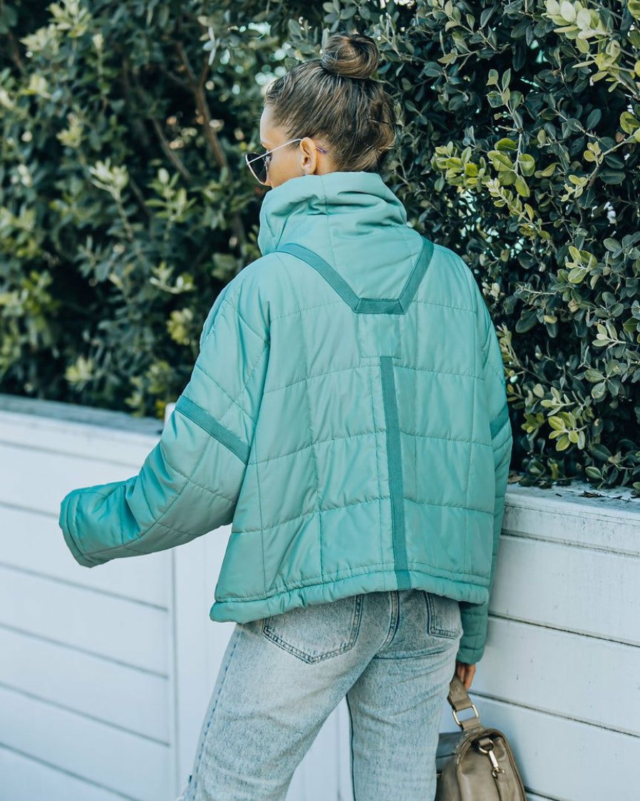 Clothing * | Pol-001 Cassian Pocketed Quilted Puffer Jacket Seafoam Flash Sale Coats & Jackets