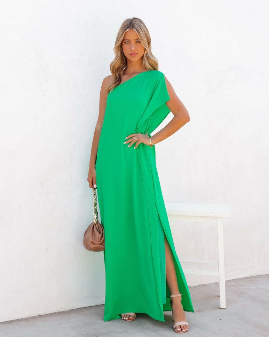 Clothing * | Tych-001 Special Event Strike A Pose One Shoulder Statement Maxi Dress Emerald Final Sale