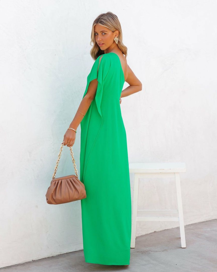 Clothing * | Tych-001 Special Event Strike A Pose One Shoulder Statement Maxi Dress Emerald Final Sale