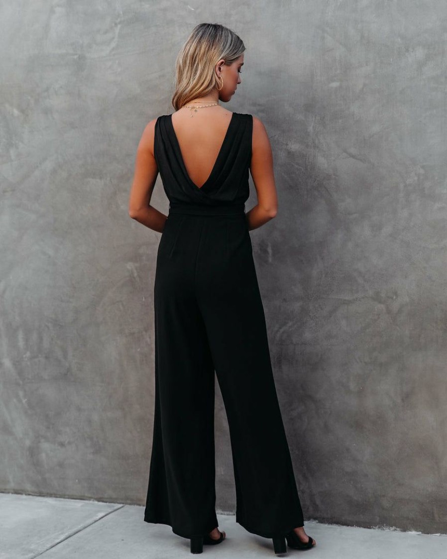 Clothing * | Suga-001 The Essential Pocketed Tie Jumpsuit Black Final Sale