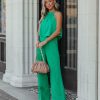 Clothing * | Tych-001 Rompers + Jumpsuits Fancied Pocketed Satin Jumpsuit Green