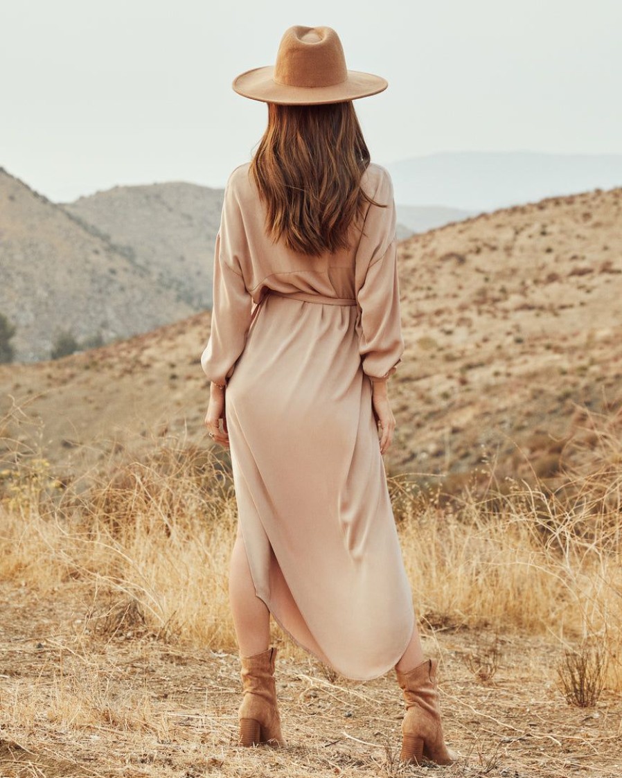 Clothing * | Acoa-001 Dresses Betsy Button Down Midi Dress Nude Final Sale