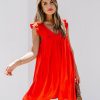 Clothing * | Prom-001 Daytime Playtime Cotton + Linen Pocketed Dress Tomato Red