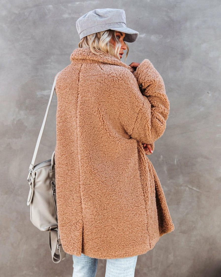 Clothing * | Thre-001 Melbourne Pocketed Teddy Coat Camel Coats & Jackets