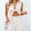 Clothing * | Endl-001 Rompers + Jumpsuits Raydon Linen Blend Pocketed Tie Front Romper Beige Final Sale