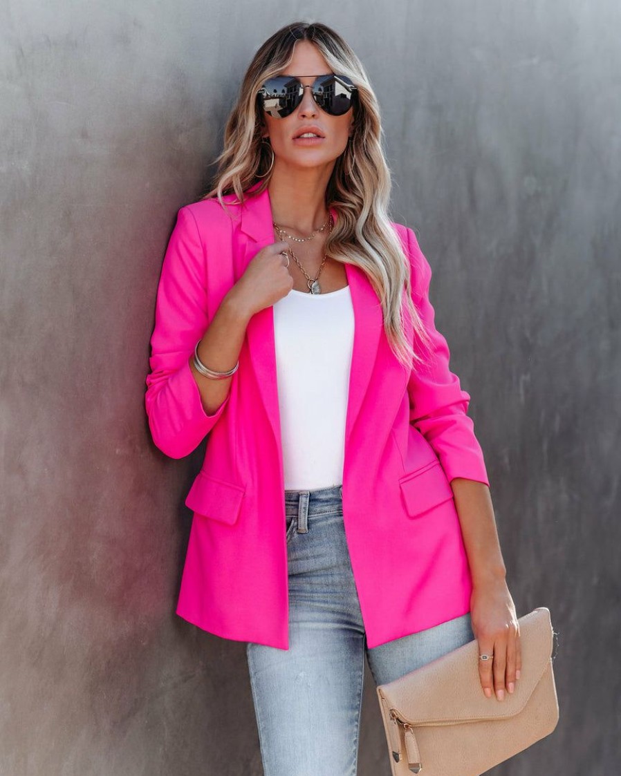 Clothing * | Skie-001 Boss Up Pocketed Blazer Ultra Pink Take Me To Miami