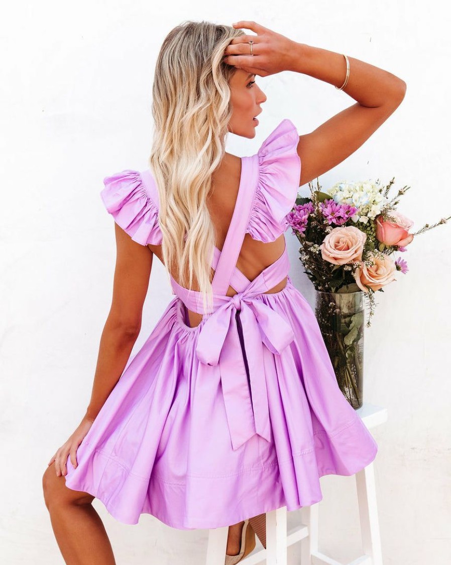 Clothing * | Mabl-001 Sweet Summertime Huntlie Cotton Ruffle Babydoll Dress Purple Final Sale