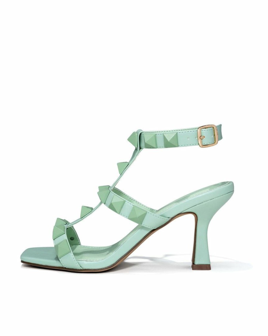 Shoes * | Shu -001 Kiley Studded Square Toe Kitten Heel Mint- Final Sale Guest Of Wedding