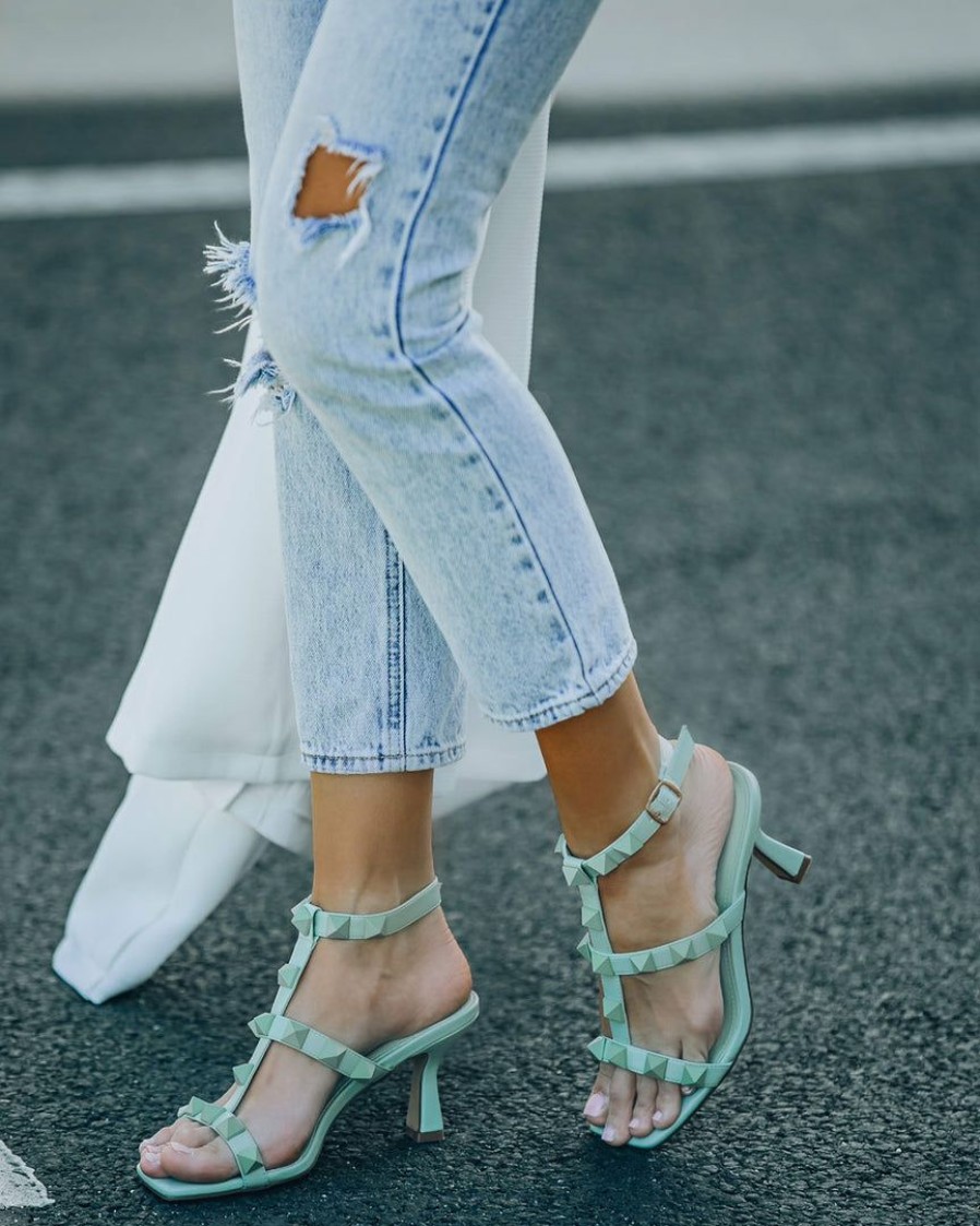 Shoes * | Shu -001 Kiley Studded Square Toe Kitten Heel Mint- Final Sale Guest Of Wedding